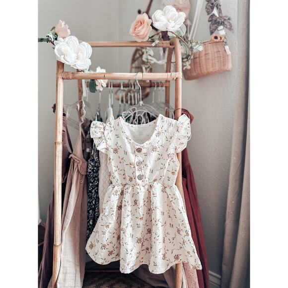 New Minimalist Golden Floral Frill Slv Babydoll Dress 18-24mths - Picture 3 of 3